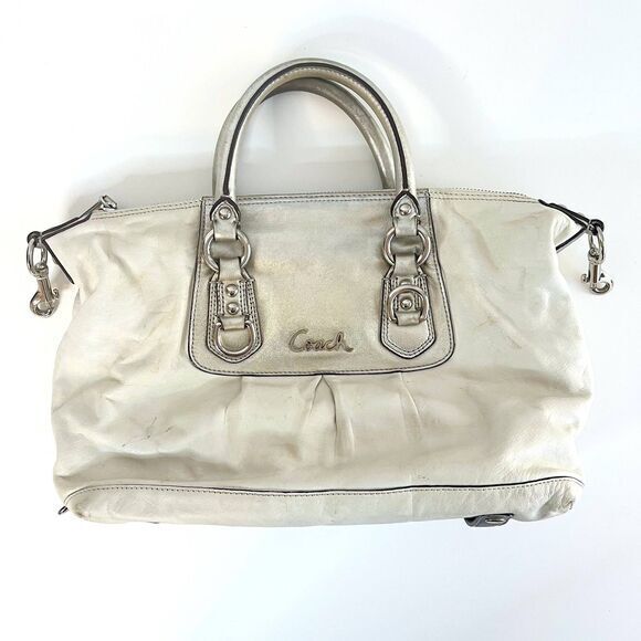 Coach Ashley Cream‎ Silver Leather Convertible Shoulder Hand Bag - Picture 1 of 11